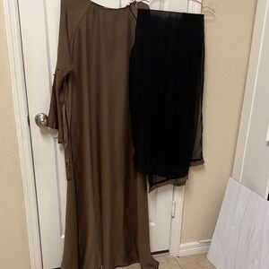 NWT Elegant Brown with Black scarf Women's Muslim abaya dress full length